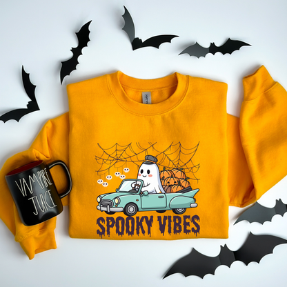 Retro Ghost Spooky Vibes Road Trip Halloween Sweatshirt