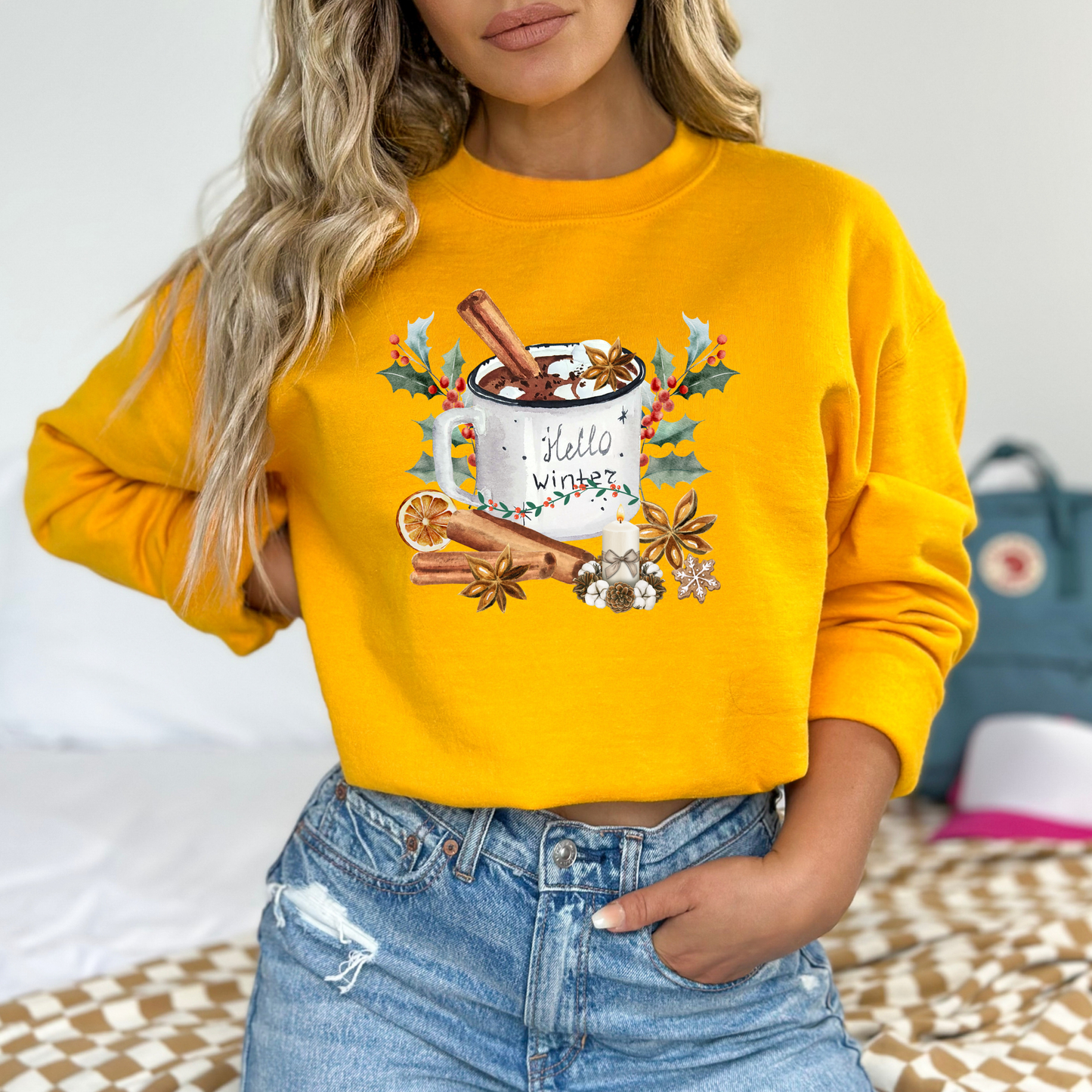 Rustic Holly and Berries Winter Mug Graphic Sweatshirt