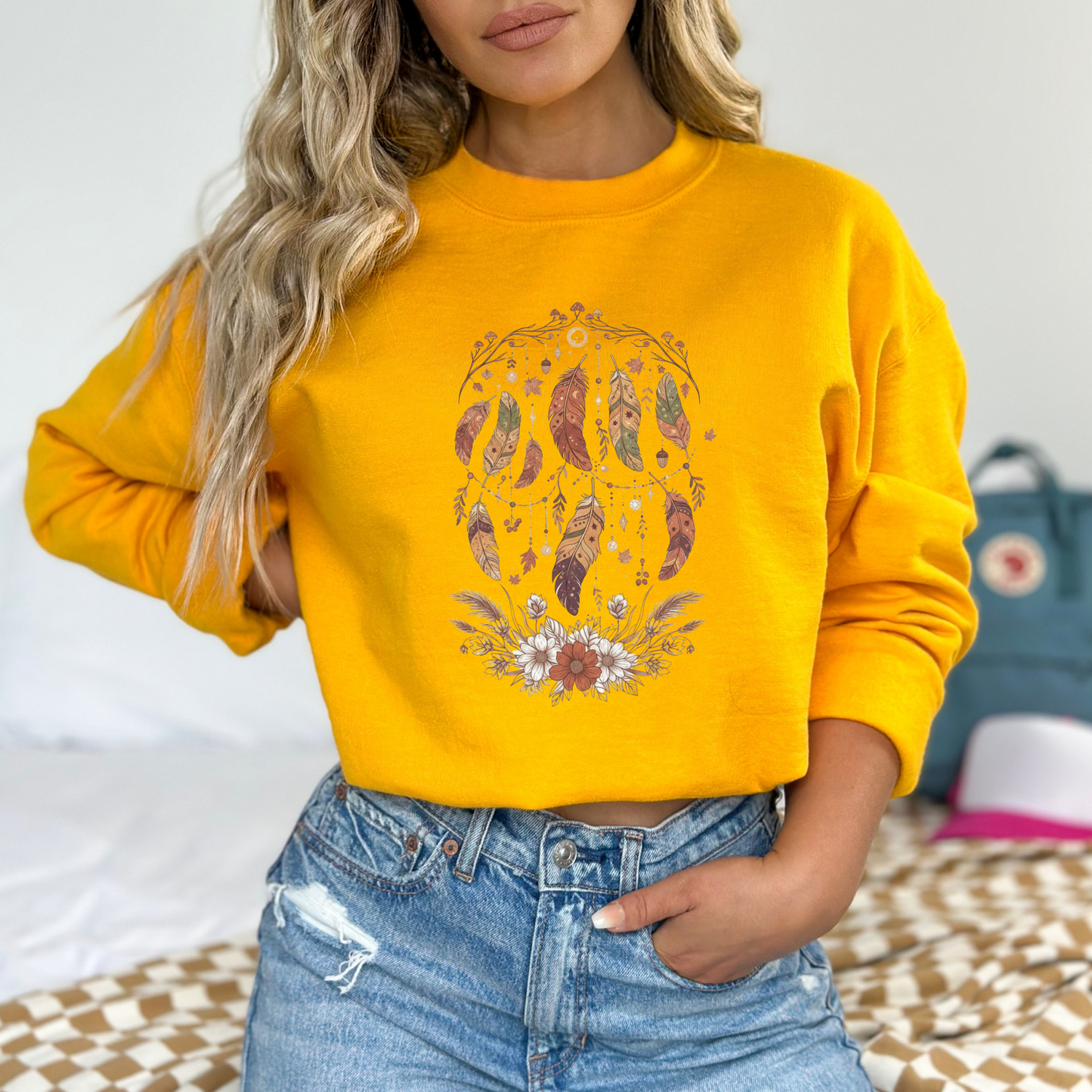 Earth-Tone Fall Feather Wreath Sweatshirt