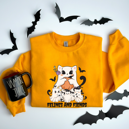Felines and Fiends Cute Ghost Cat Halloween Sweatshirt