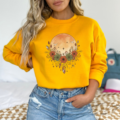 Rustic Full Moon and Flowers Celestial Sweatshirt