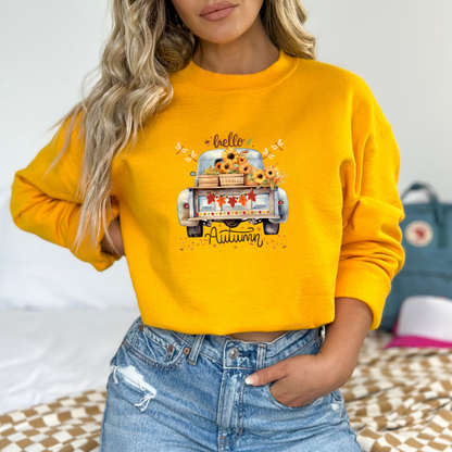 Hello Autumn Harvest Vintage Pickup Truck Sweatshirt