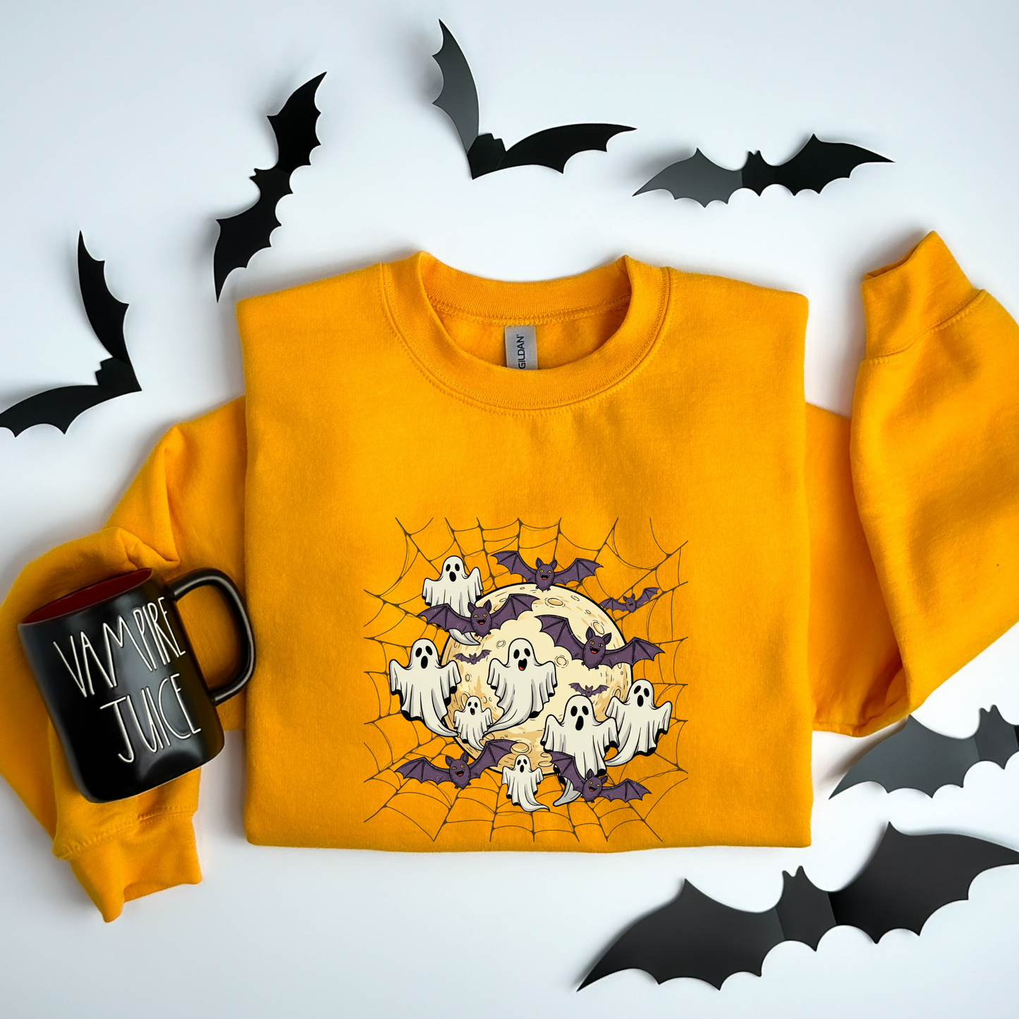 Moonlit Haunt Ghosts, Bats & Spiderwebs Halloween Sweatshirt
