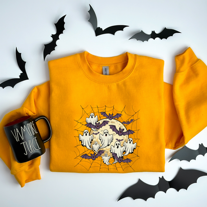 Moonlit Haunt Ghosts, Bats & Spiderwebs Halloween Sweatshirt