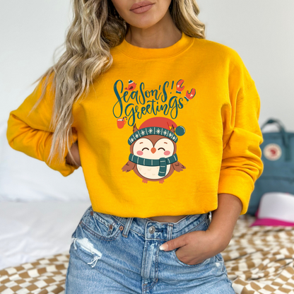 Cozy Winter Owl Sweatshirt – Seasons Greetings Holiday Pullover, Christmas Gift Idea