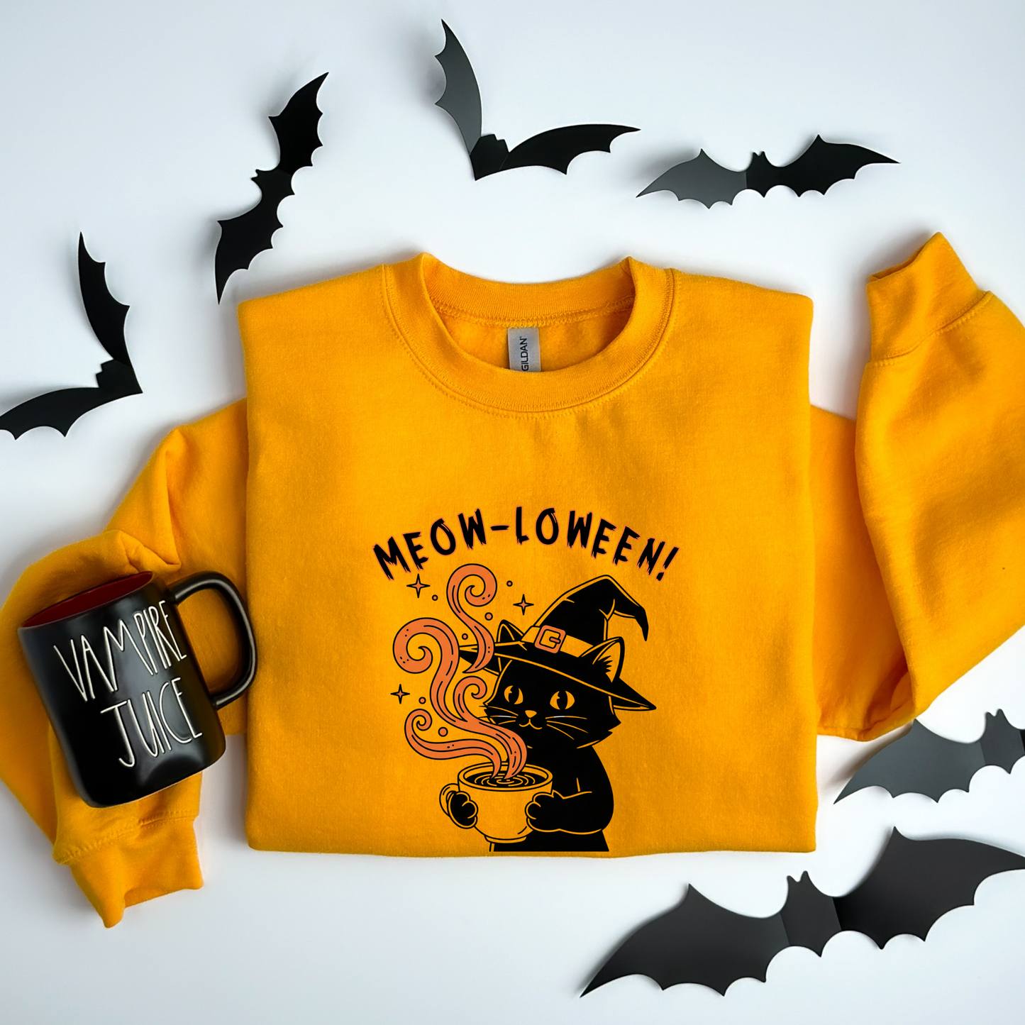 Meow-Loween Witchy Black Cat Coffee Brew Sweatshirt