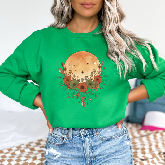 Rustic Full Moon and Flowers Celestial Sweatshirt