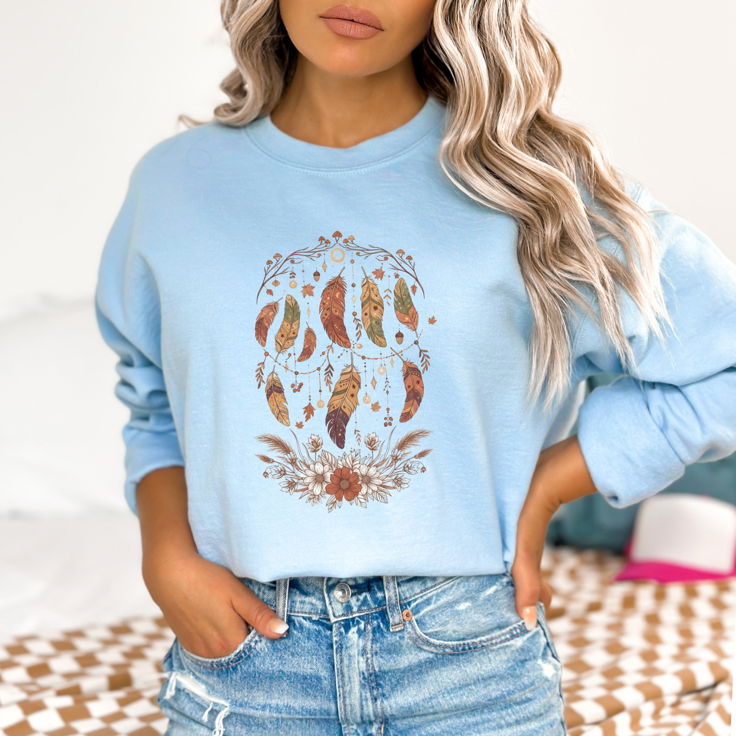 Earth-Tone Fall Feather Wreath Sweatshirt