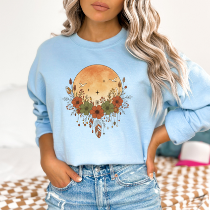Rustic Full Moon and Flowers Celestial Sweatshirt