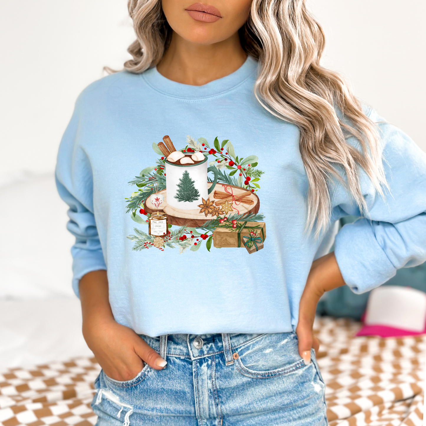 Cozy Christmas Mug & Pine Candle Sweatshirt
