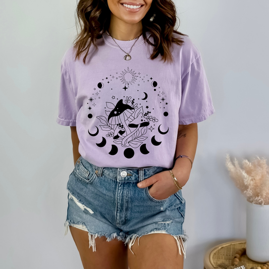 Magic celestial mushroom, Celestial star round circle, Crescent Moon Phase Arches Arranged in Circle Frame
