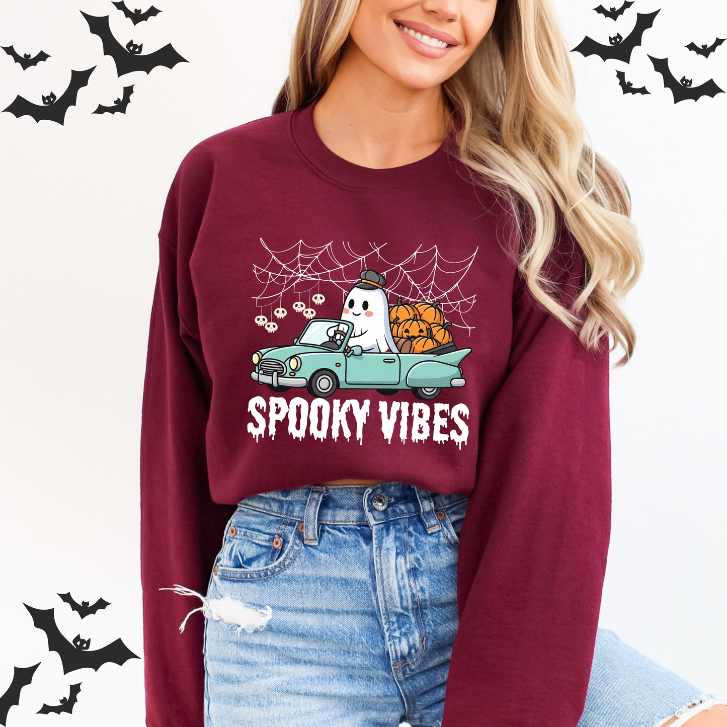 Retro Ghost Spooky Vibes Road Trip Halloween Sweatshirt