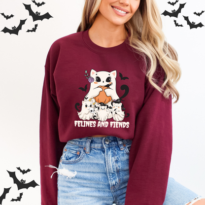 Felines and Fiends Cute Ghost Cat Halloween Sweatshirt