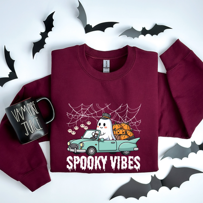Retro Ghost Spooky Vibes Road Trip Halloween Sweatshirt