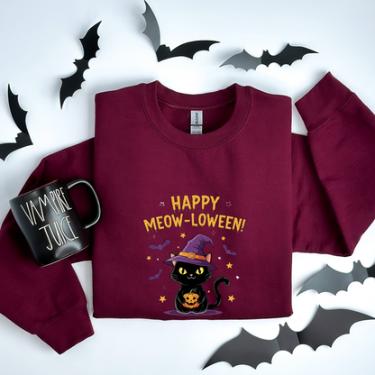 Happy Meow-loween Witchy Cat & Pumpkin Sweatshirt