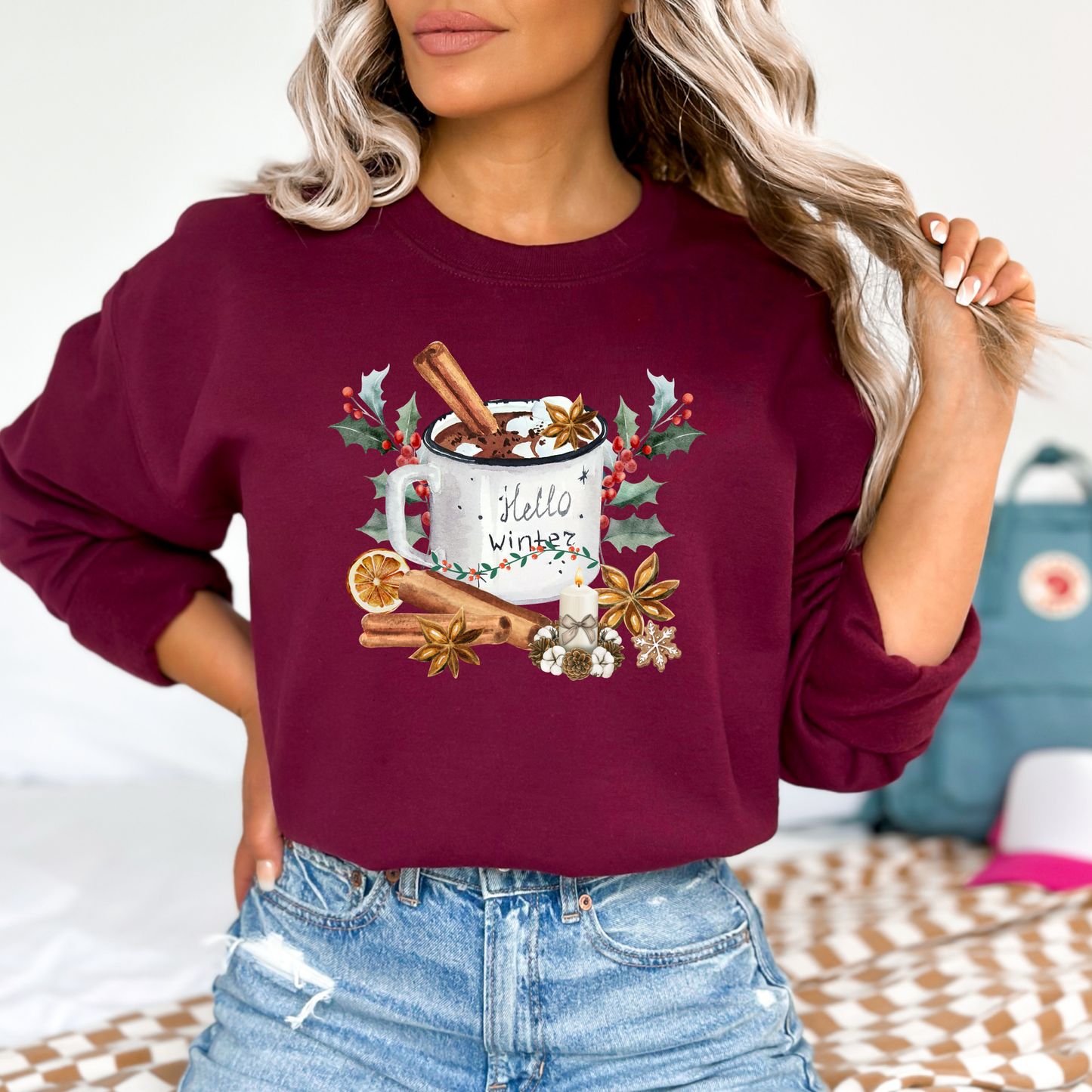 Rustic Holly and Berries Winter Mug Graphic Sweatshirt