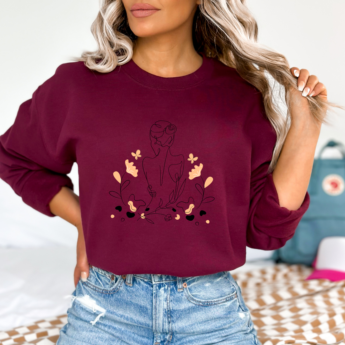Boho Abstract Woman Line Art Sweatshirt