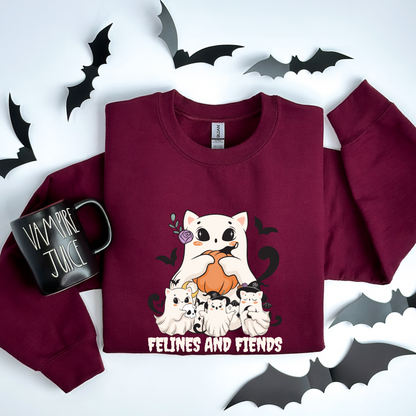 Felines and Fiends Cute Ghost Cat Halloween Sweatshirt
