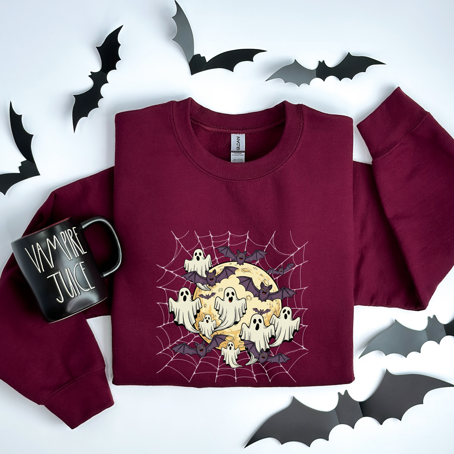 Moonlit Haunt Ghosts, Bats & Spiderwebs Halloween Sweatshirt