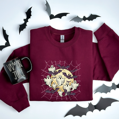 Moonlit Haunt Ghosts, Bats & Spiderwebs Halloween Sweatshirt