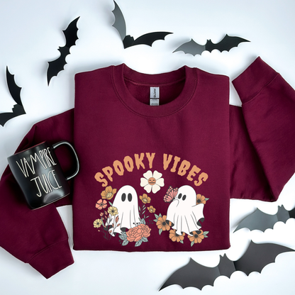 Spooky Vibes Floral Ghosts Halloween & Butterfly Sweatshirt