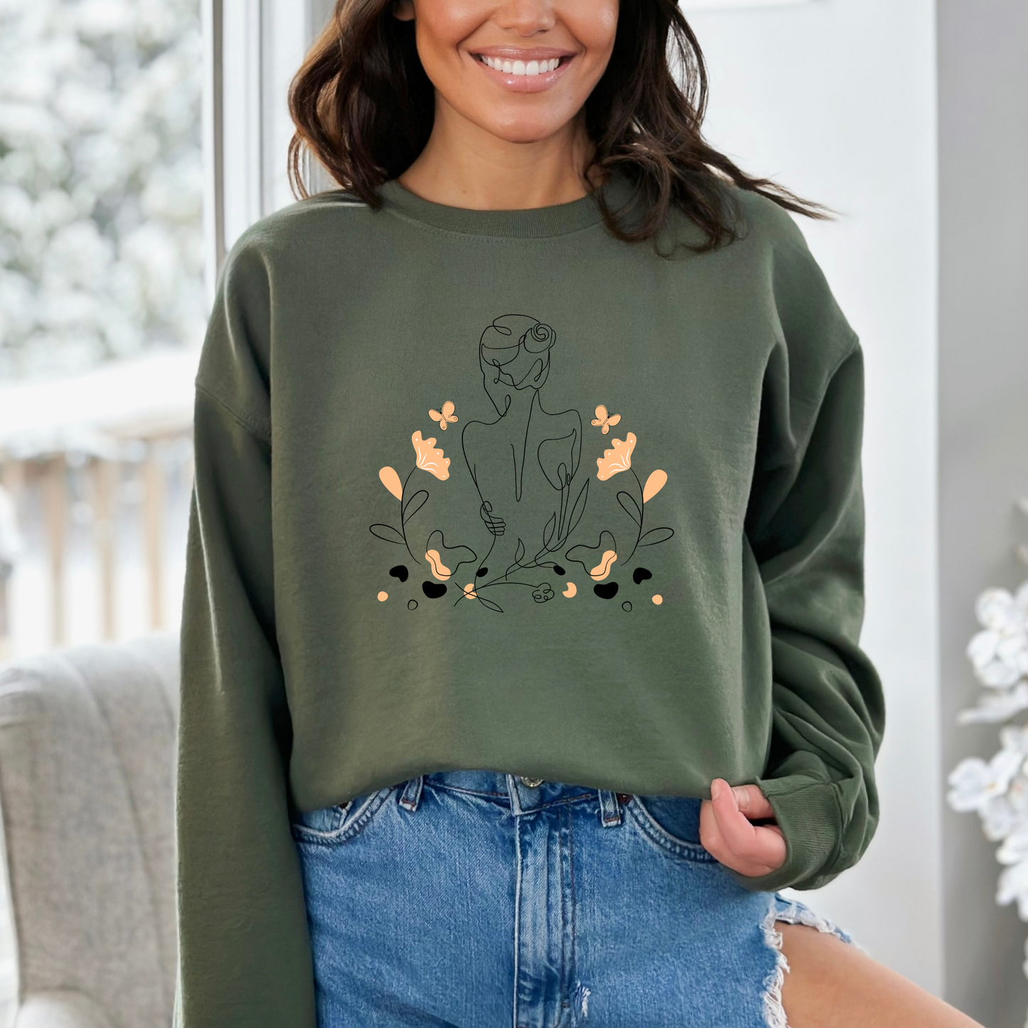 Boho Abstract Woman Line Art Sweatshirt