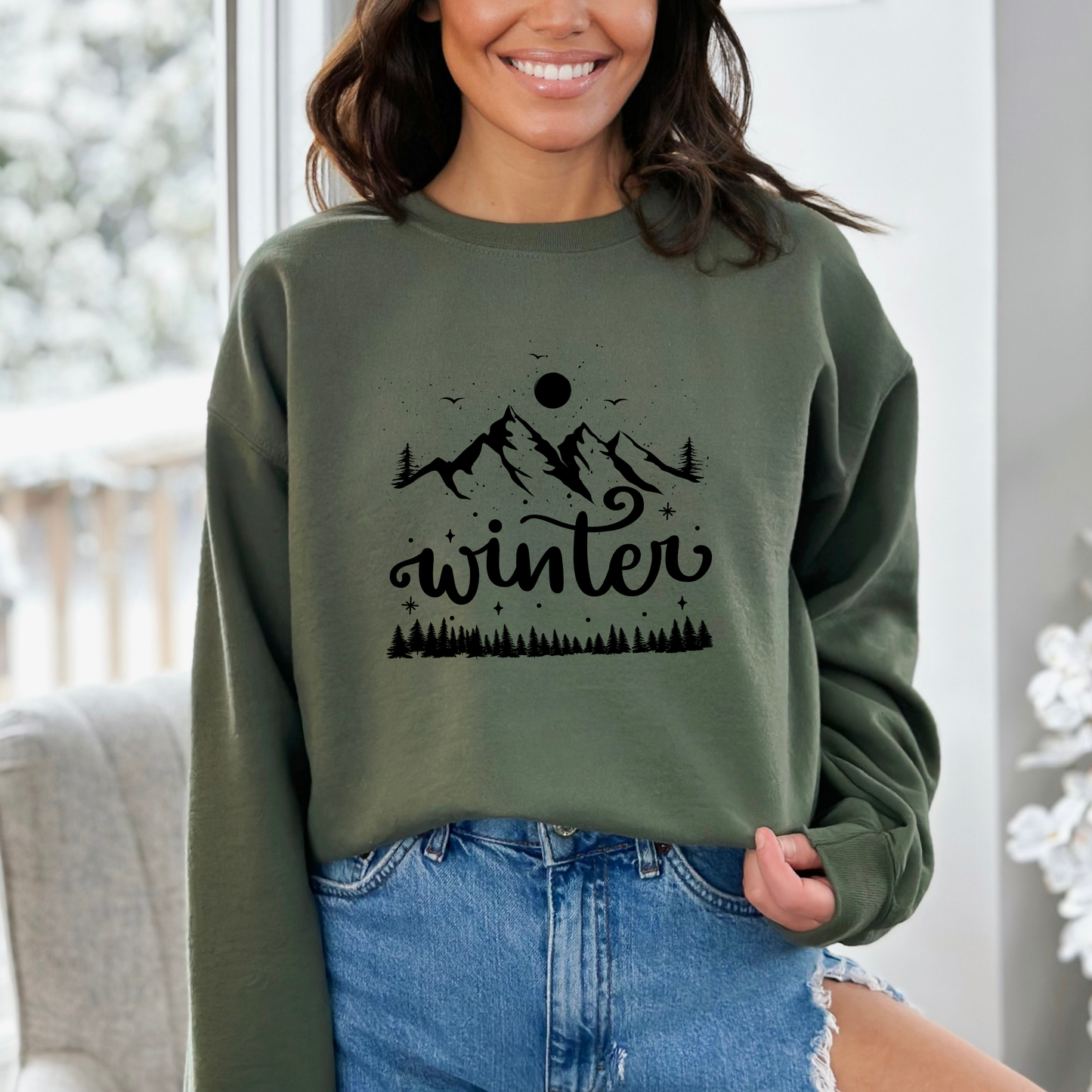 Winter Mountain Scene Sweatshirt