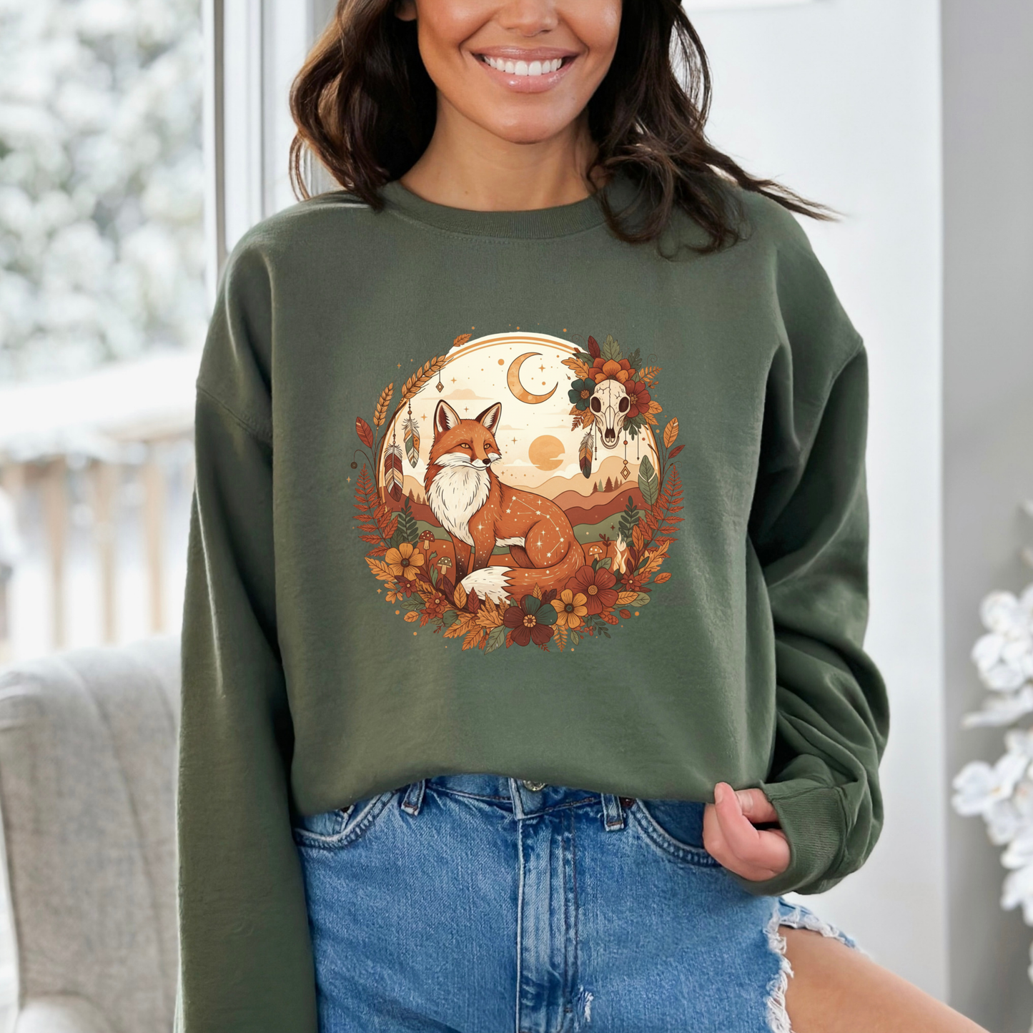 Woodland Spirit of the Harvest Fox & Skull Sweatshirt