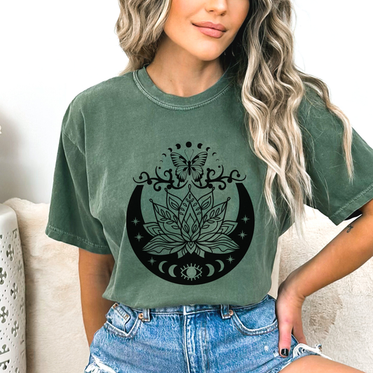 Stars, Lotus Flower and Moon Phases with Eye, Mystical Butterfly Monogram