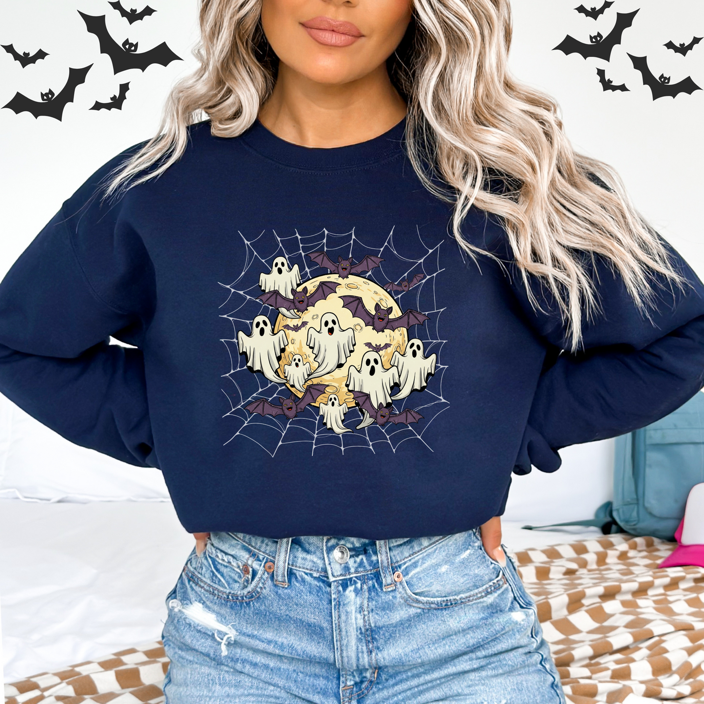 Moonlit Haunt Ghosts, Bats & Spiderwebs Halloween Sweatshirt