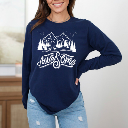 Awesome Adventure Long Sleeve Tee - Nature-Inspired Graphic Shirt