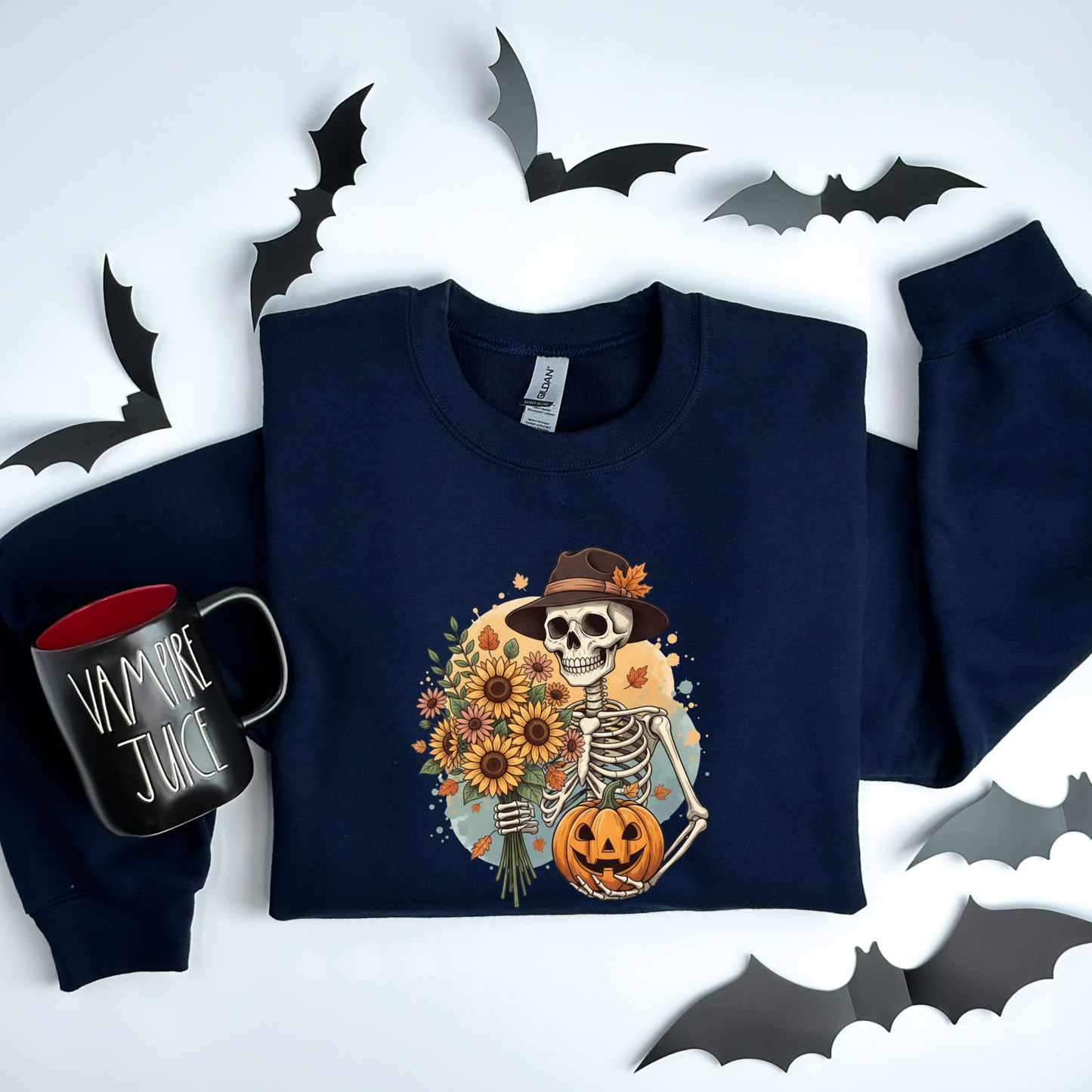 Whimsical Vintage Skeleton  & Pumpkin Sweatshirt
