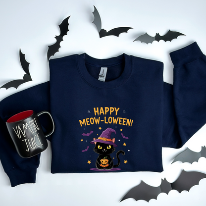 Happy Meow-loween Witchy Cat & Pumpkin Sweatshirt