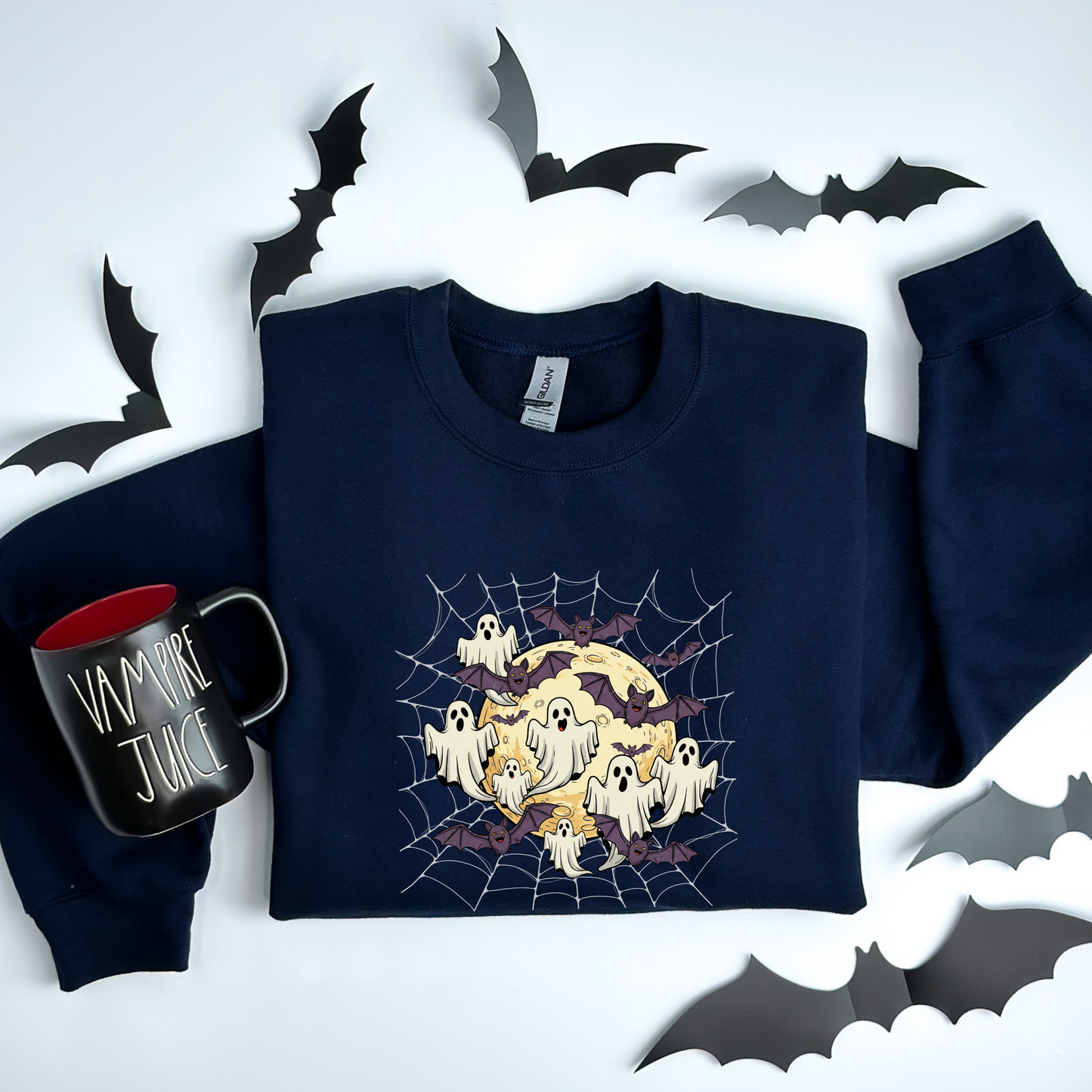 Moonlit Haunt Ghosts, Bats & Spiderwebs Halloween Sweatshirt