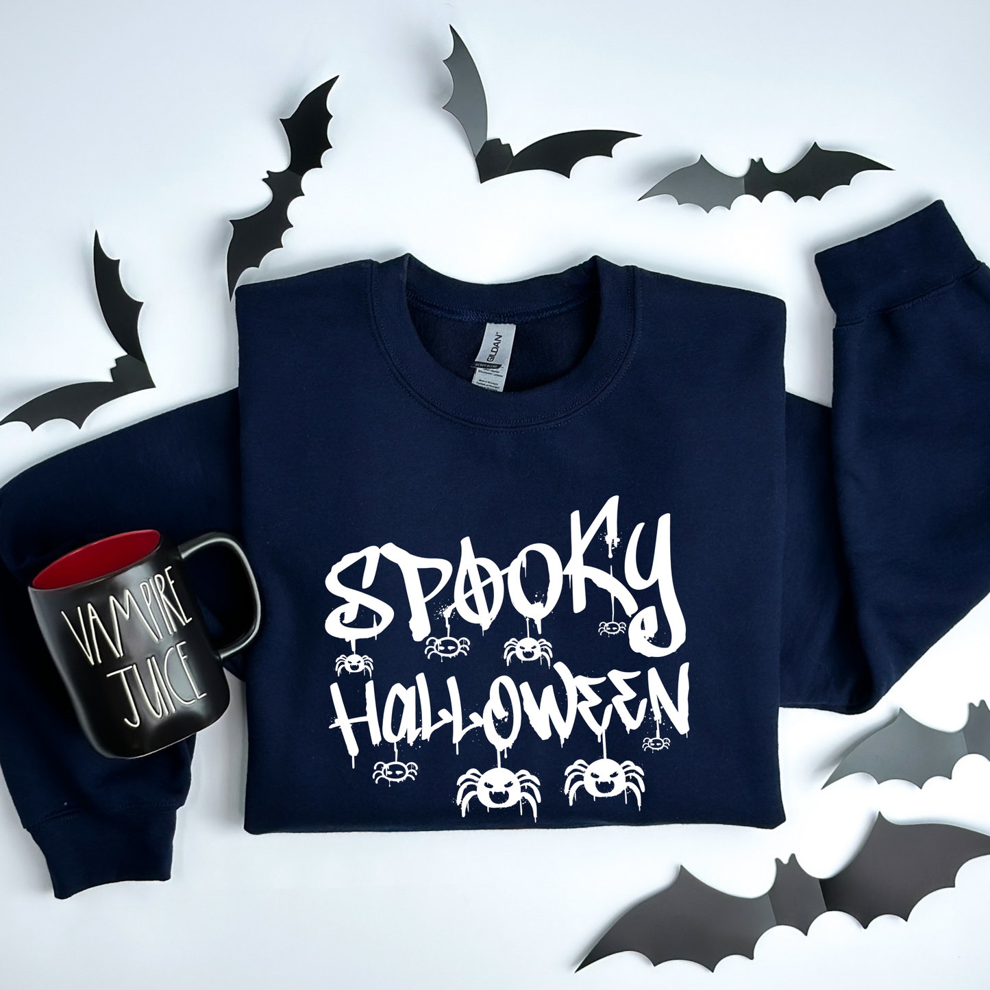 Spooky Halloween Dripping Graffiti Text & Spiders Sweatshirt