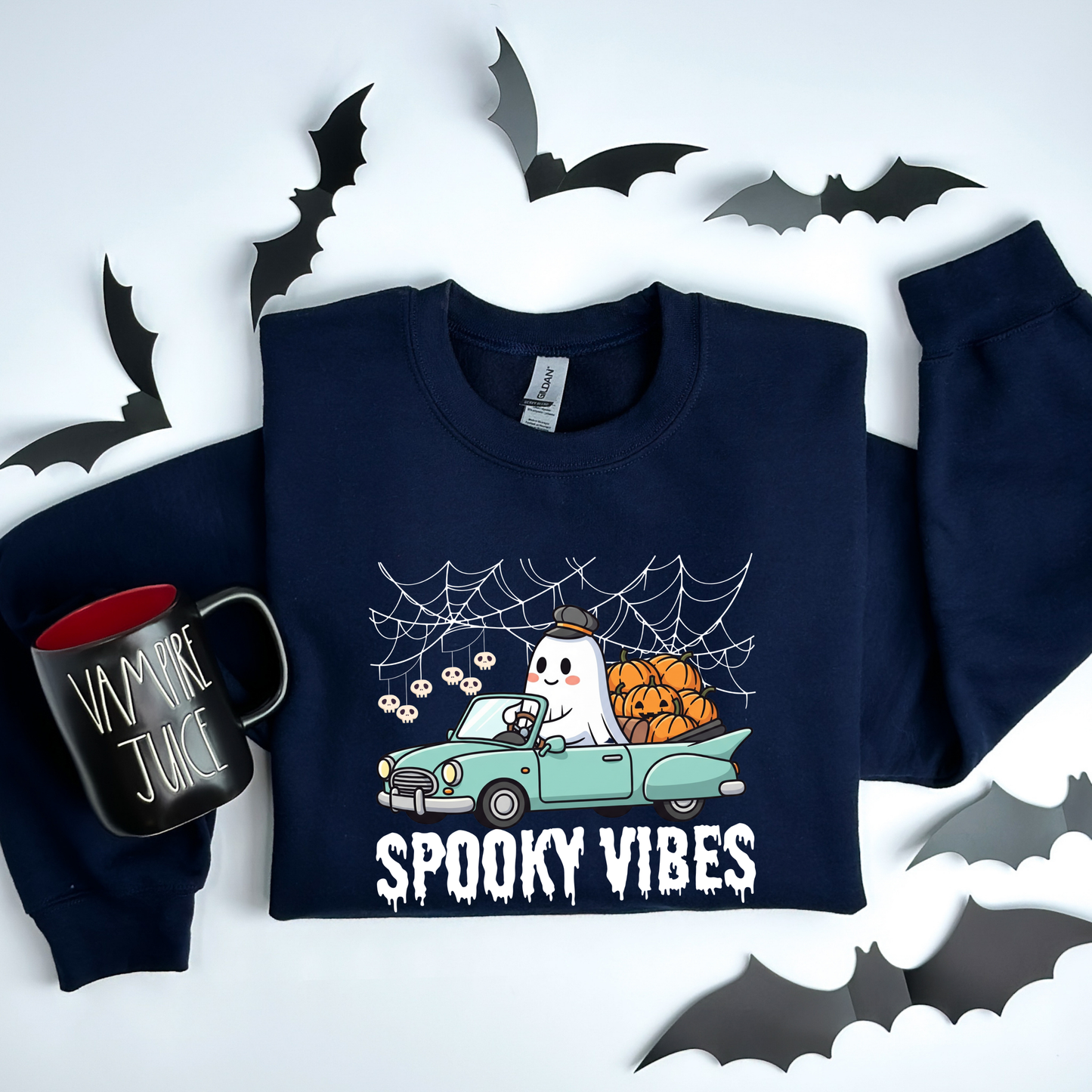 Retro Ghost Spooky Vibes Road Trip Halloween Sweatshirt