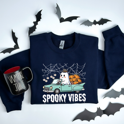 Retro Ghost Spooky Vibes Road Trip Halloween Sweatshirt