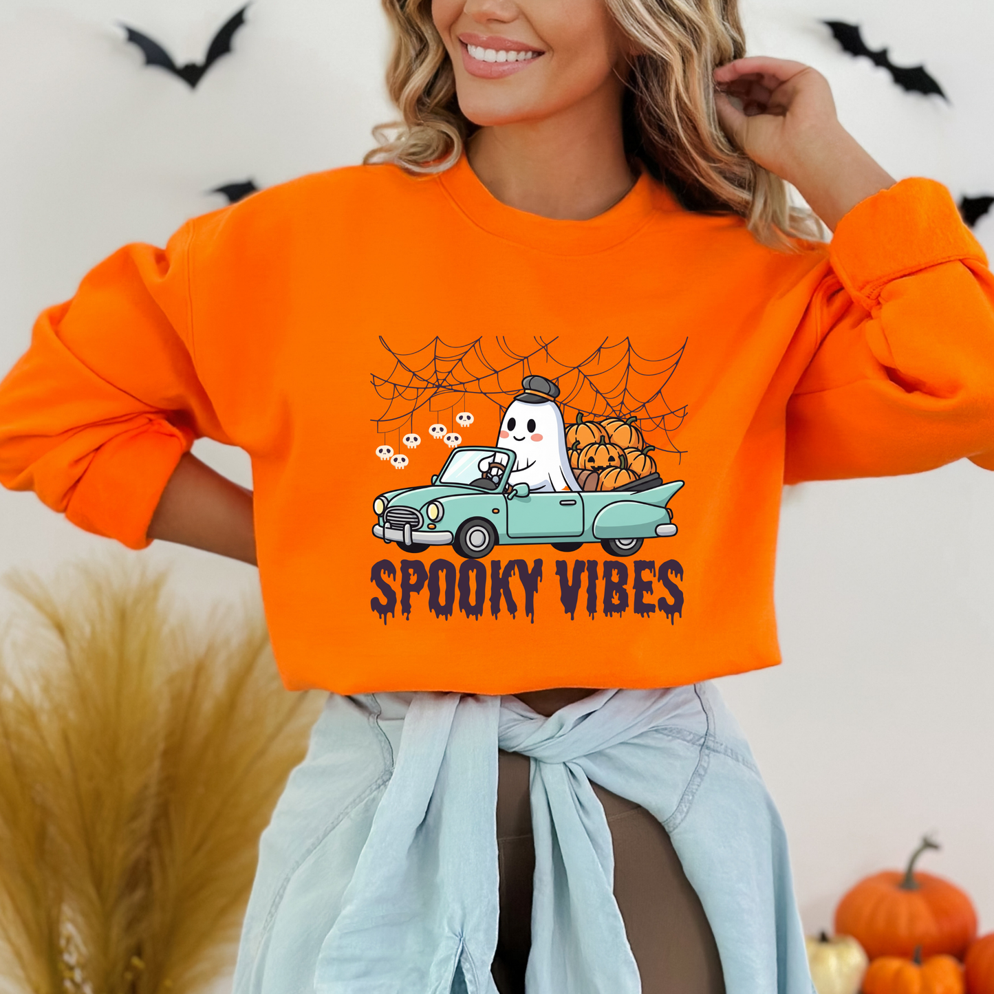 Retro Ghost Spooky Vibes Road Trip Halloween Sweatshirt