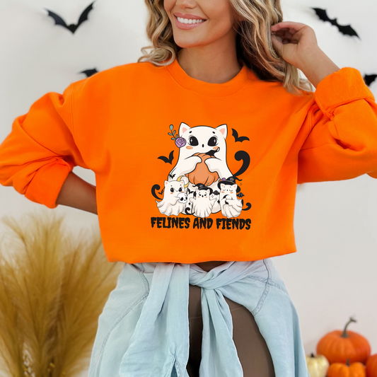 Felines and Fiends Cute Ghost Cat Halloween Sweatshirt