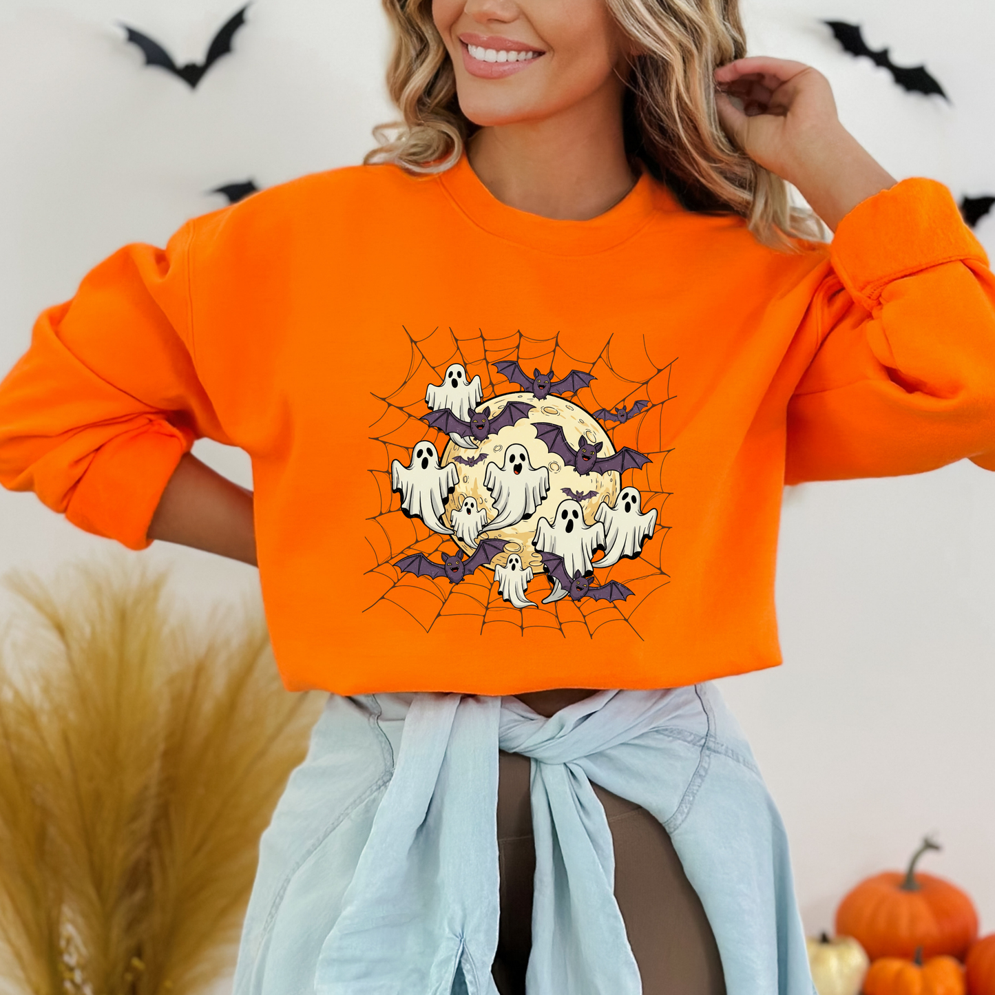 Moonlit Haunt Ghosts, Bats & Spiderwebs Halloween Sweatshirt