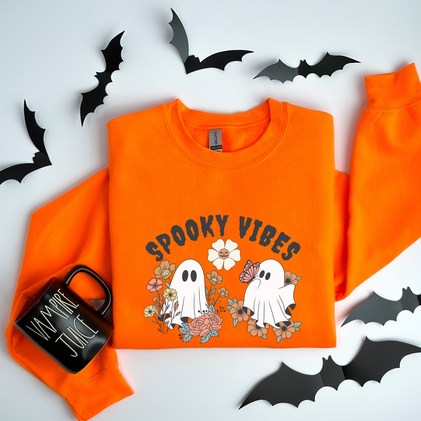 Spooky Vibes Floral Ghosts Halloween & Butterfly Sweatshirt