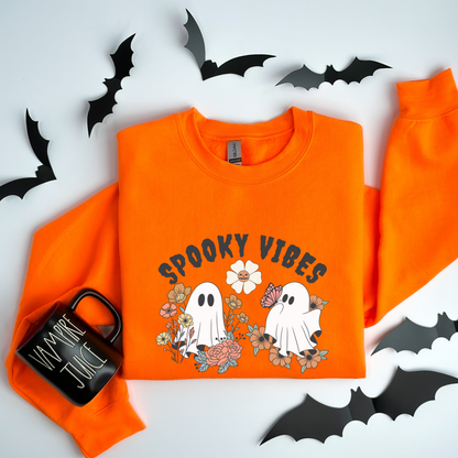 Spooky Vibes Floral Ghosts Halloween & Butterfly Sweatshirt