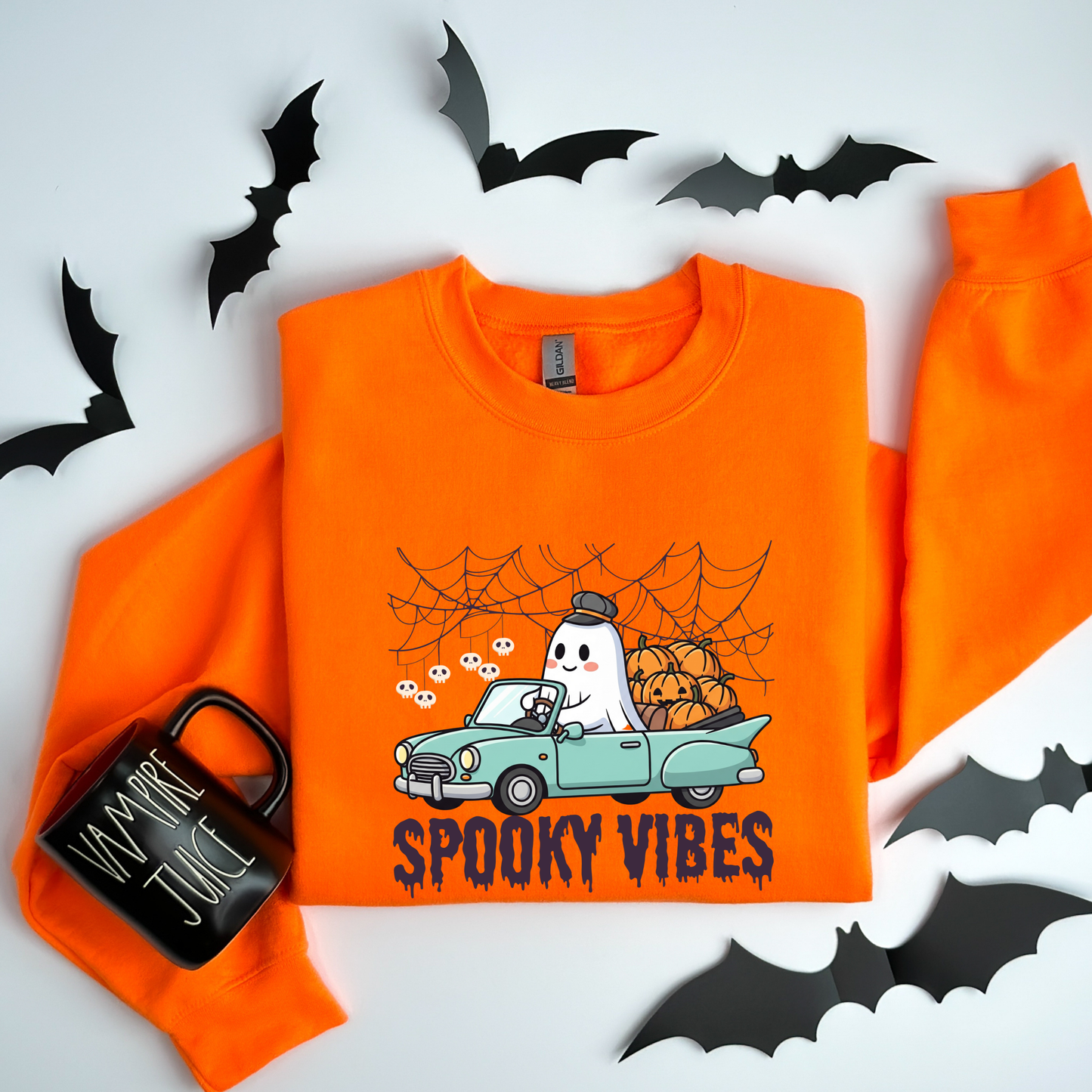 Retro Ghost Spooky Vibes Road Trip Halloween Sweatshirt
