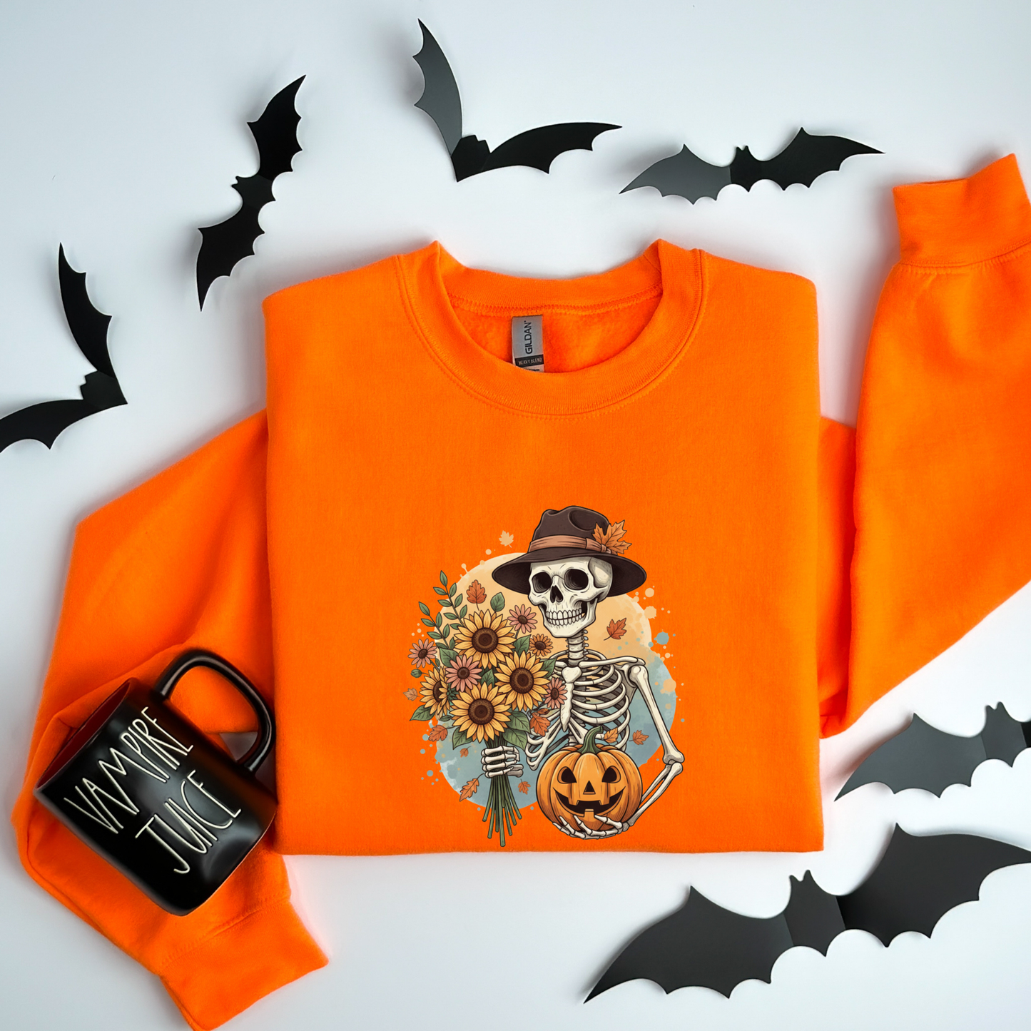 Whimsical Vintage Skeleton  & Pumpkin Sweatshirt