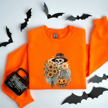 Whimsical Vintage Skeleton  & Pumpkin Sweatshirt