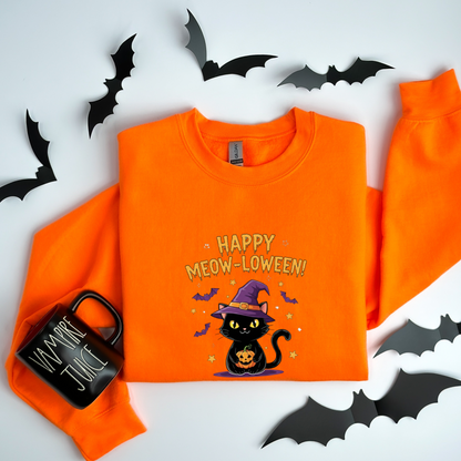 Happy Meow-loween Witchy Cat & Pumpkin Sweatshirt