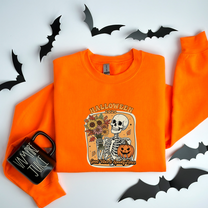 Skeleton 2025 Halloween Sweatshirt | Good Vibes & Spooky Times