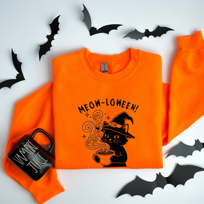 Meow-Loween Witchy Black Cat Coffee Brew Sweatshirt