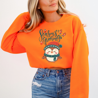 Cozy Winter Owl Sweatshirt – Seasons Greetings Holiday Pullover, Christmas Gift Idea