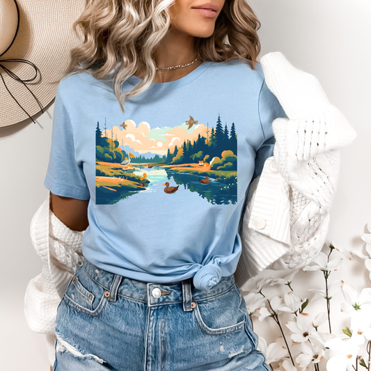 River Scenery, Serene Duck on Water, and wildlife